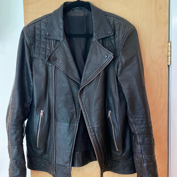 AllSaints mens Kushiro Leather Biker Jacket (Small) - Picture 3 of 7